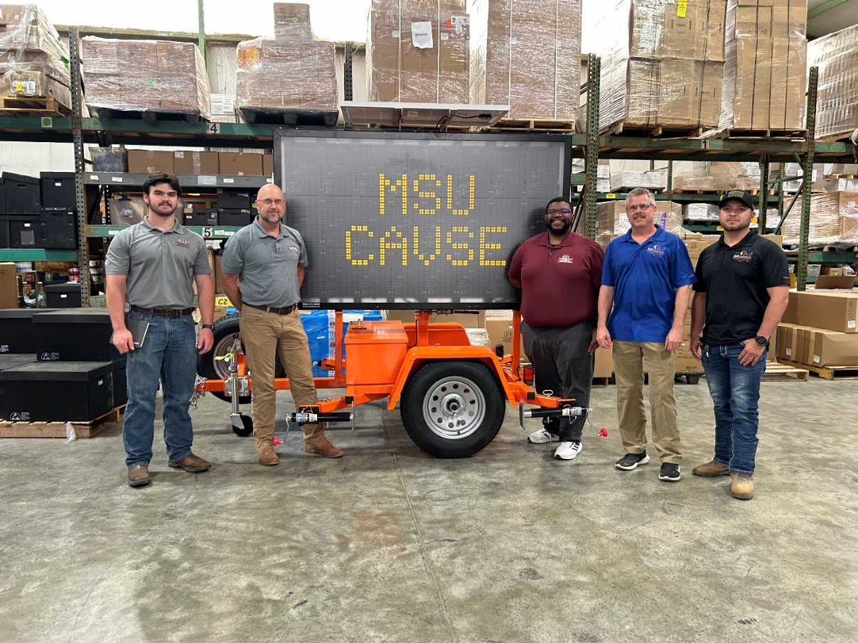 Pictured L to R:  CAVS-E team Bailey Martin, Engineering Intern; Billy Peacock, Associate Director; Montrell Marshall, Research Engineer; and K&K Systems team Mike Taylor and Sisco Vasquez